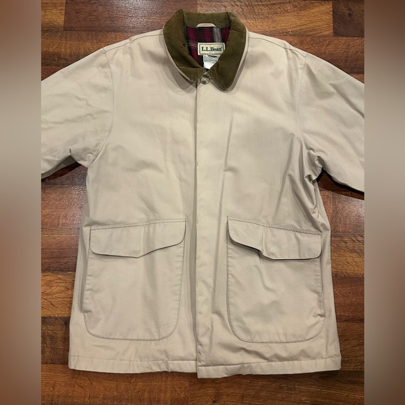 VTG LL Bean Jacket Canvas Chore Barn Corduroy Collar Flannel Lined Mens Large